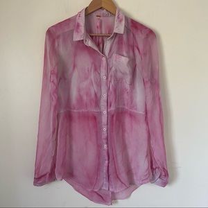 Free People Light Pink Sheer Button Down Oversized Tie Dye Size S